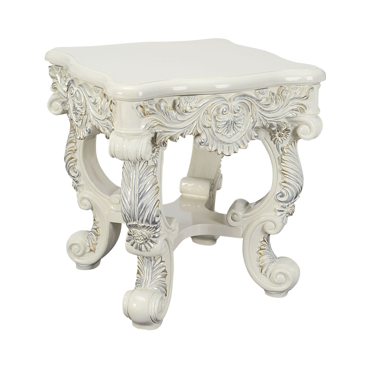 Elegant White Coffee Table with Sculptured Floral Legs - Antique White, photo 2 of 8