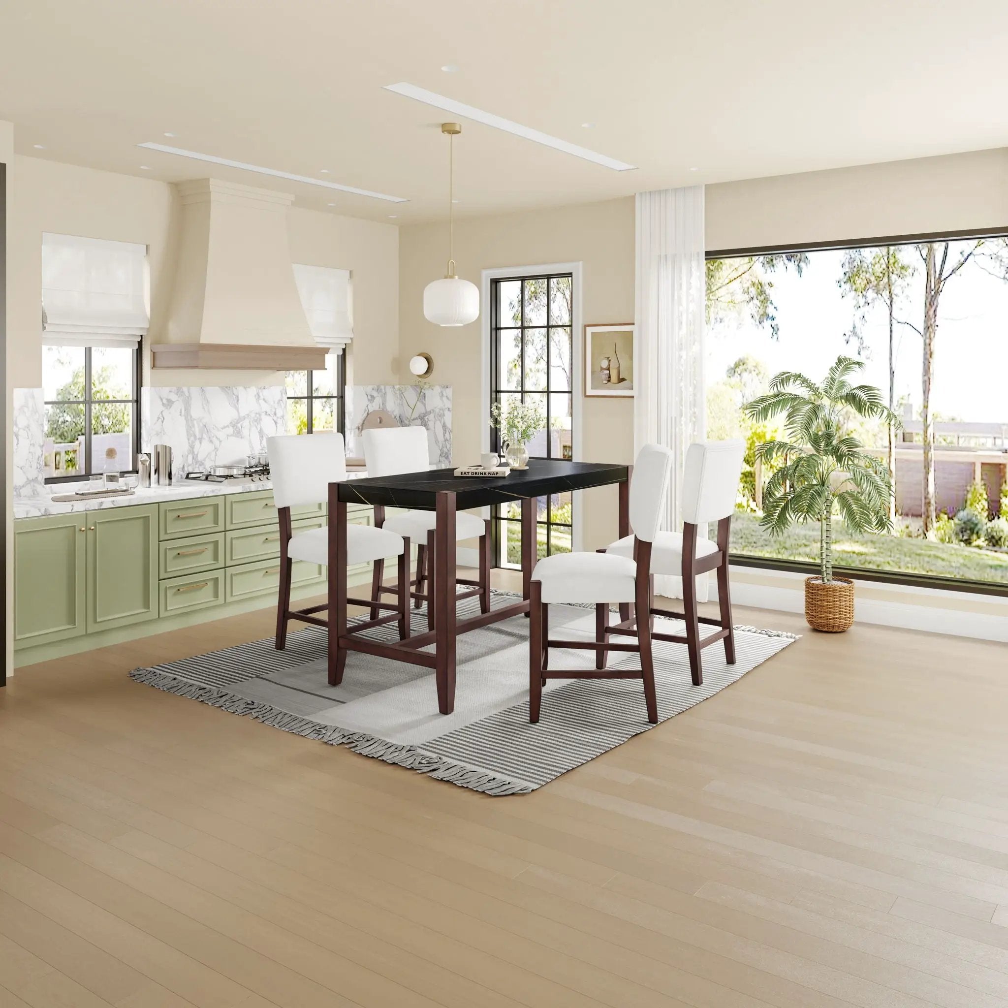 5 Piece Counter Height Dining Set, Bar Table With 4 Upholstered Chairs