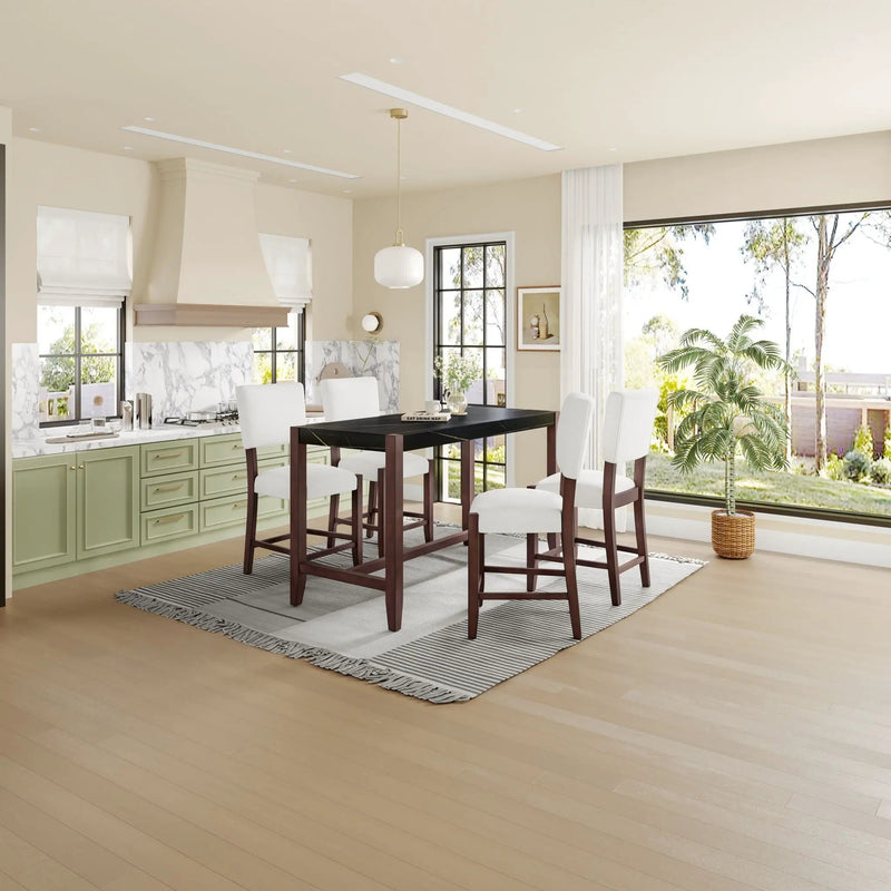 5 Piece Counter Height Dining Set, Bar Table With 4 Upholstered Chairs