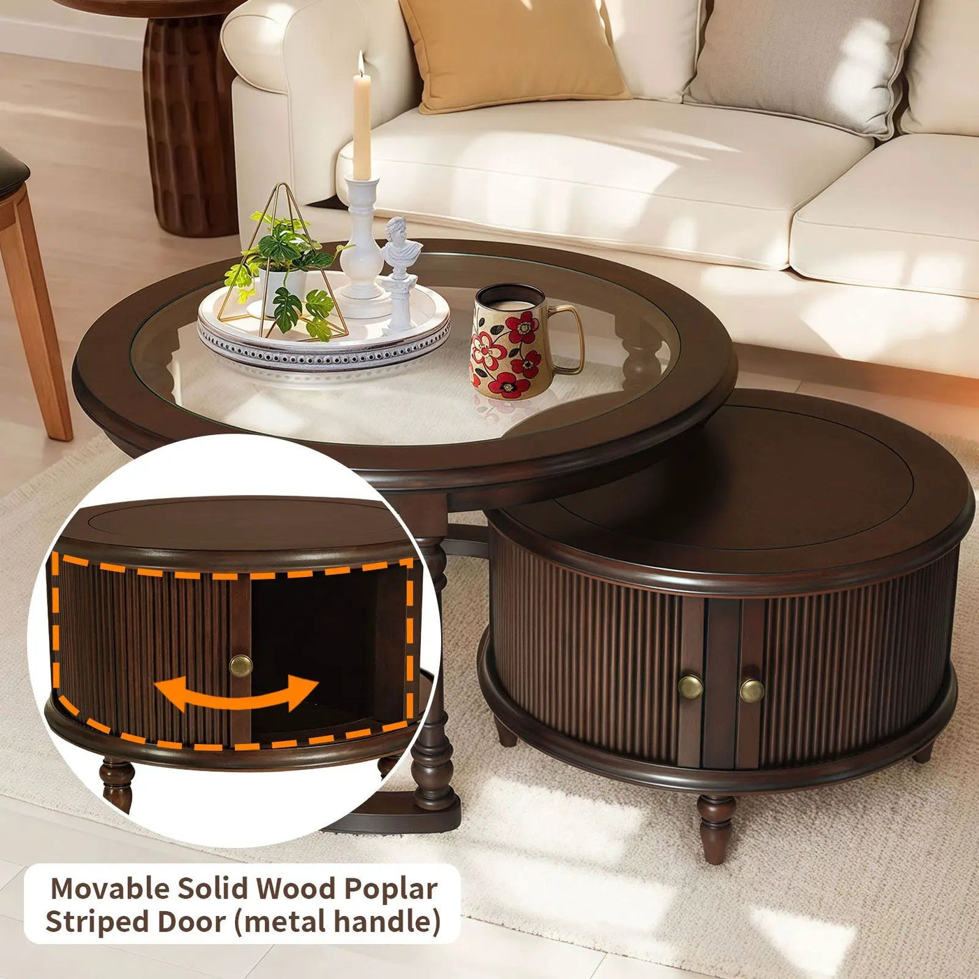 Modern Nesting Coffee Table Set with Glass and Solid Wood Frame by HouseOfZazla
