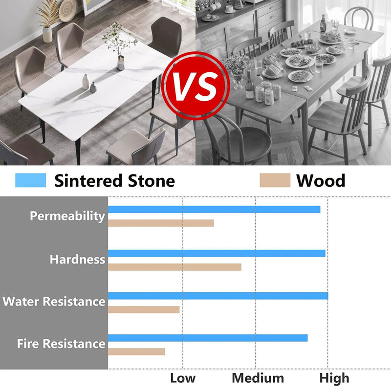70.87" Modern Artificial Stone White Straight Edge Black Metal Leg Dining Table, Can Accommodate 6-8 People - White / Black by HouseOfZazla