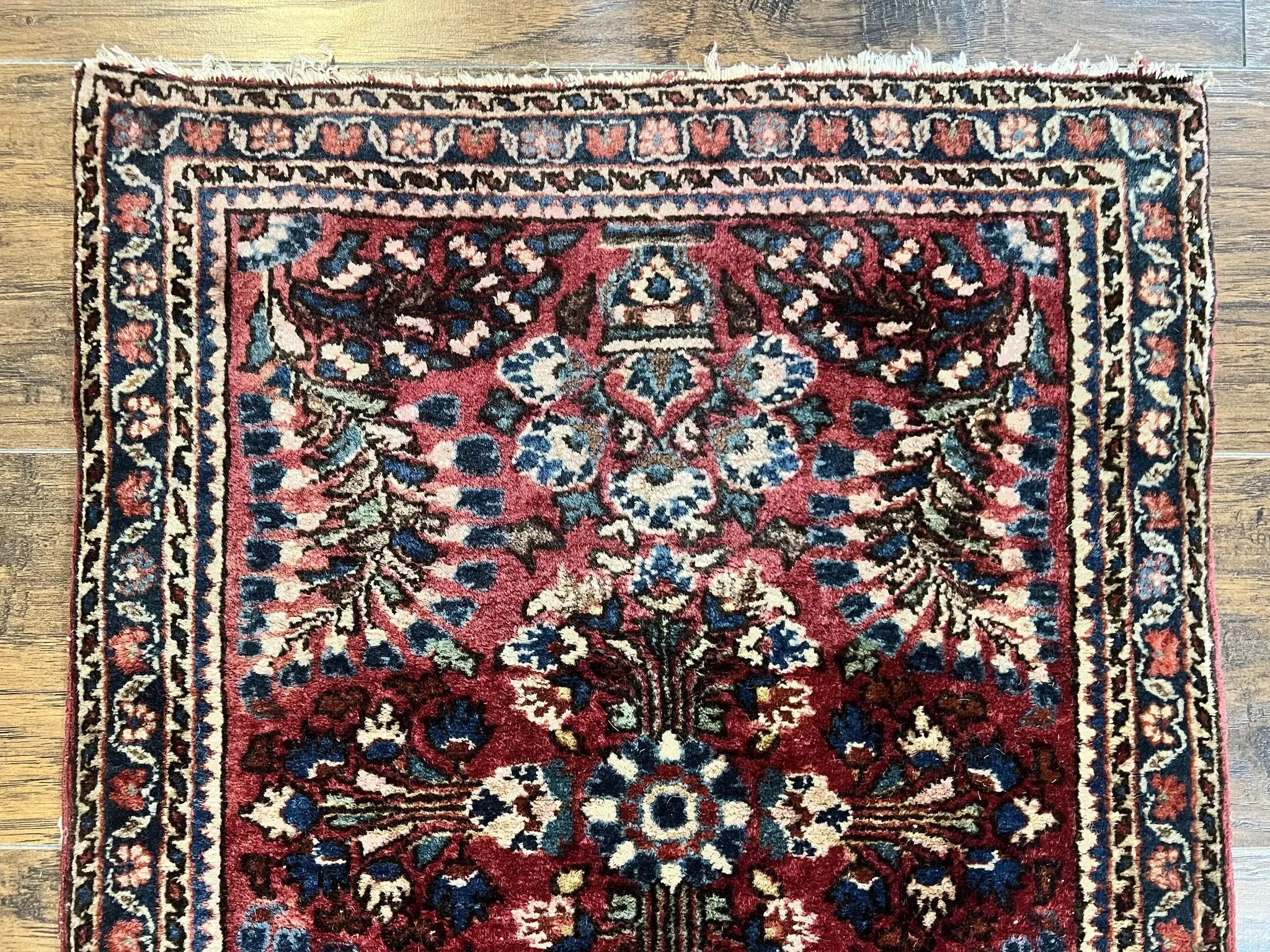 Antique Persian Sarouk Rug 2 x 2.5, Small Sarouk Carpet, Red Floral 1920s Red, Fine 170 KPSI, Wool Handmade Rug by Jewel Rugs