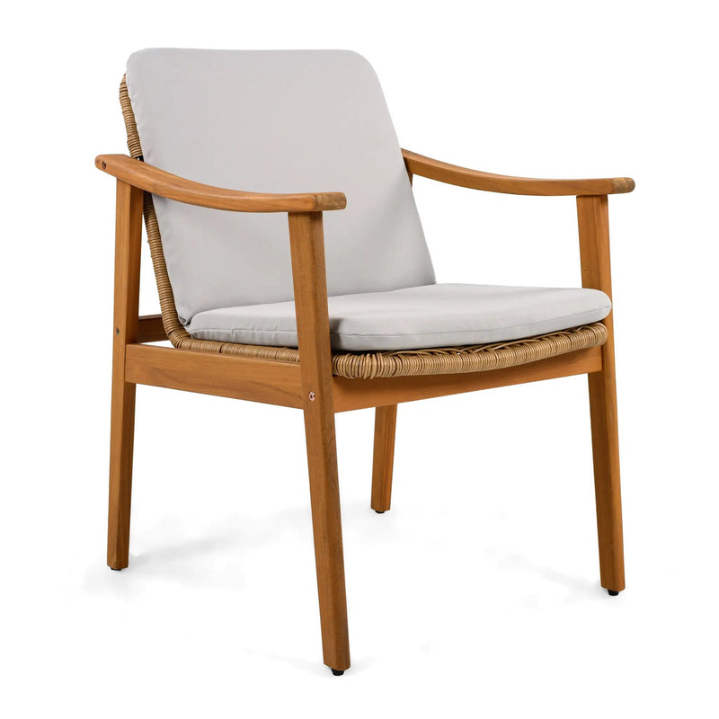 Outdoor Dining Chairs Set of 2, Teak Color Acacia Wood Frame by HouseOfZazla