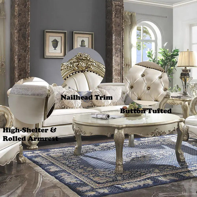 Dresden II - Sofa With 7 Pillows - Pearl Synthetic Leather & Gold Patina by Unique Piece Furniture