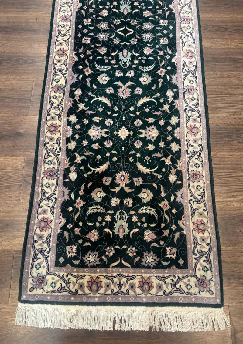 Pak Persian Runner Rug 2.6 x 10, Dark Green and Beige, Floral Allover by Jewel Rugs