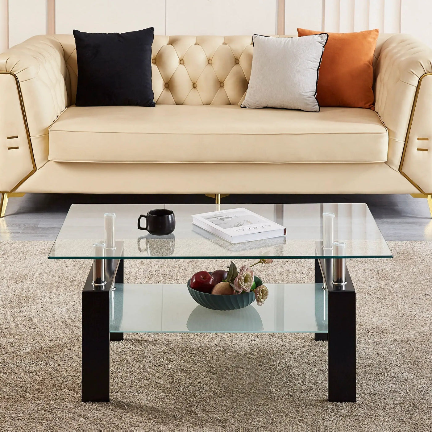 Luxury Modern Tempered Glass Coffee Table with 2 Layers by HouseOfZazla