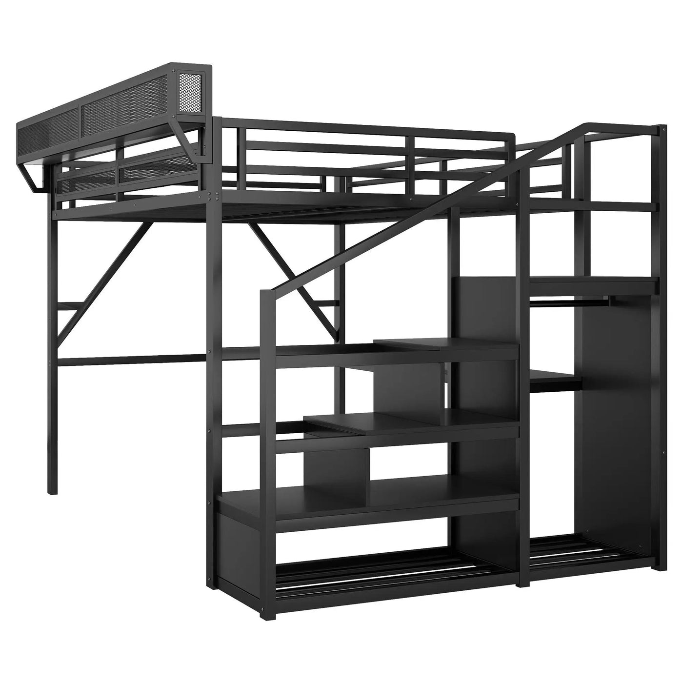 Loft Bed With Desk And Charging Station With Stairs And Light by HouseOfZazla