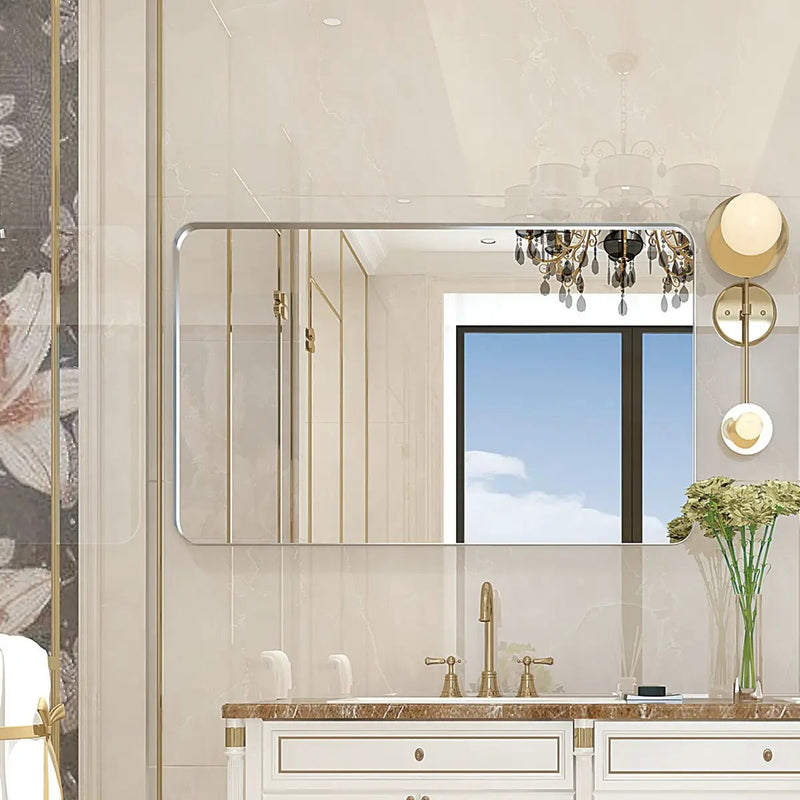 Rounded Corner Rectangle Bathroom Mirror For Wall Metal Frame Wall Mounted Bathroom Mirror Vanity Bathroom Mirror (Horizontal & Vertical) by HouseOfZazla