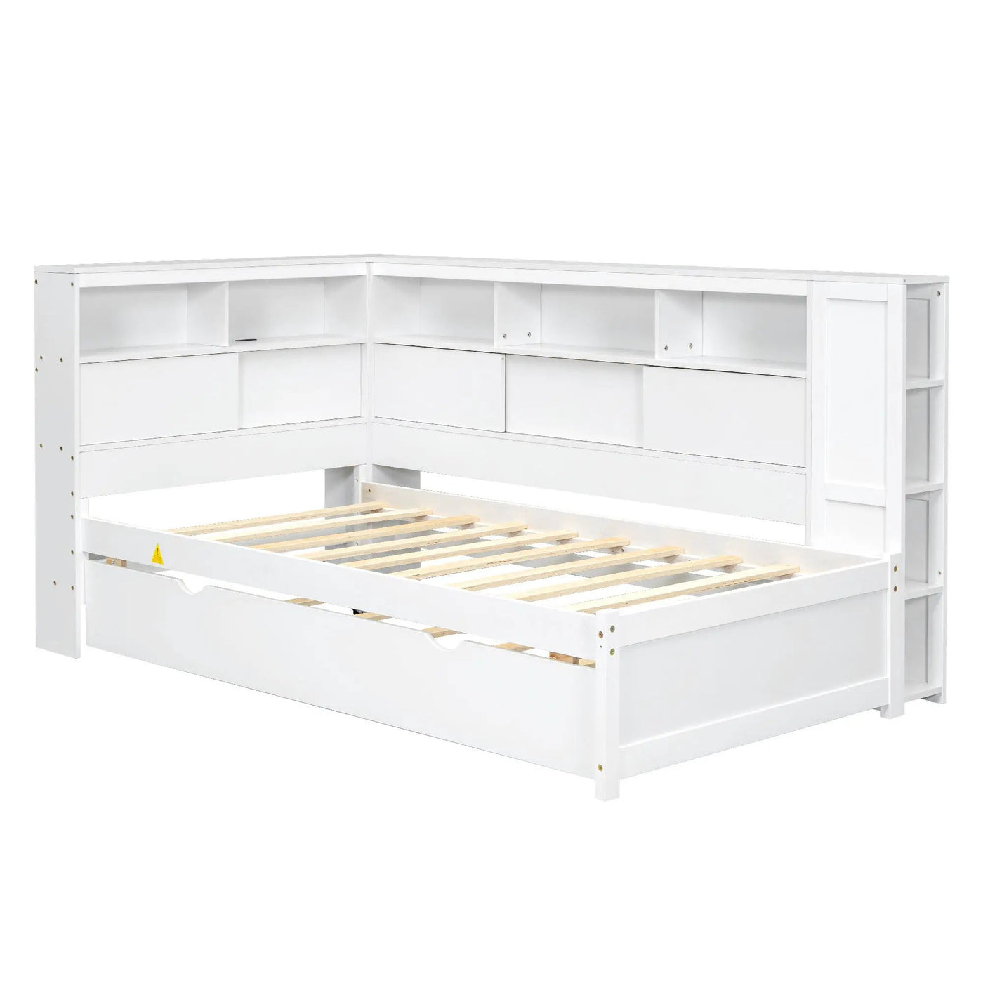 Daybed With Storage Shelves, USB Charging, And Trundle Bed by HouseOfZazla
