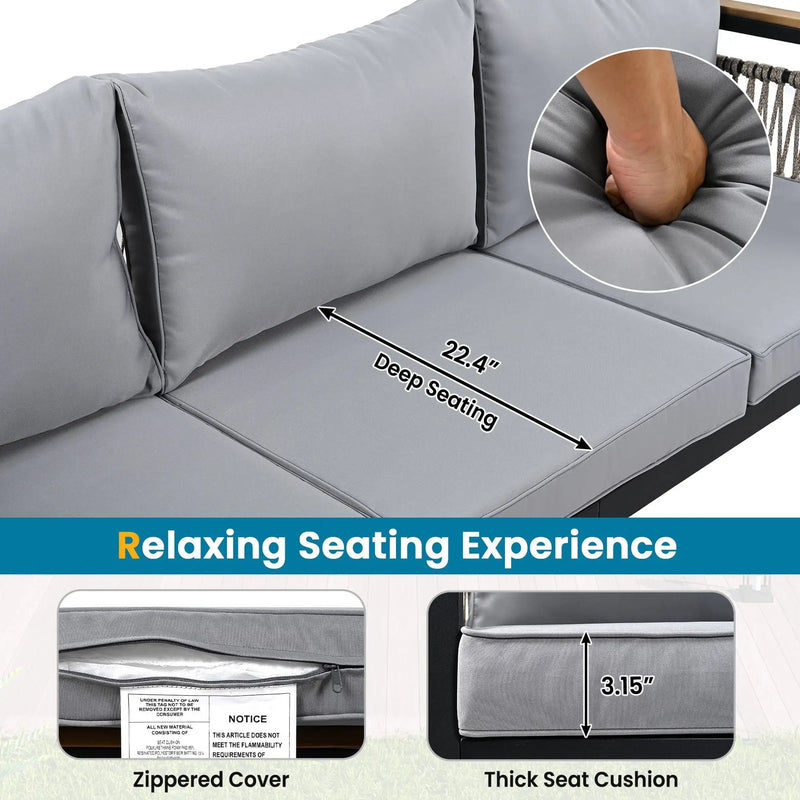 4 Pieces Outdoor Sectional Sofa Set 5 Person Patio Seating Group Outdoor Conversation Set With Cushions And A Coffee Table For Patios by HouseOfZazla