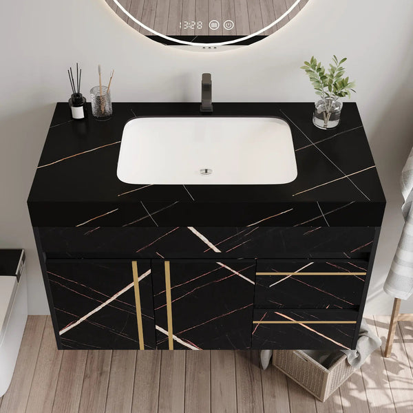 35.2 in Floating Bathroom Vanity with Sink and Faux Marble Top, photo 2 of 10