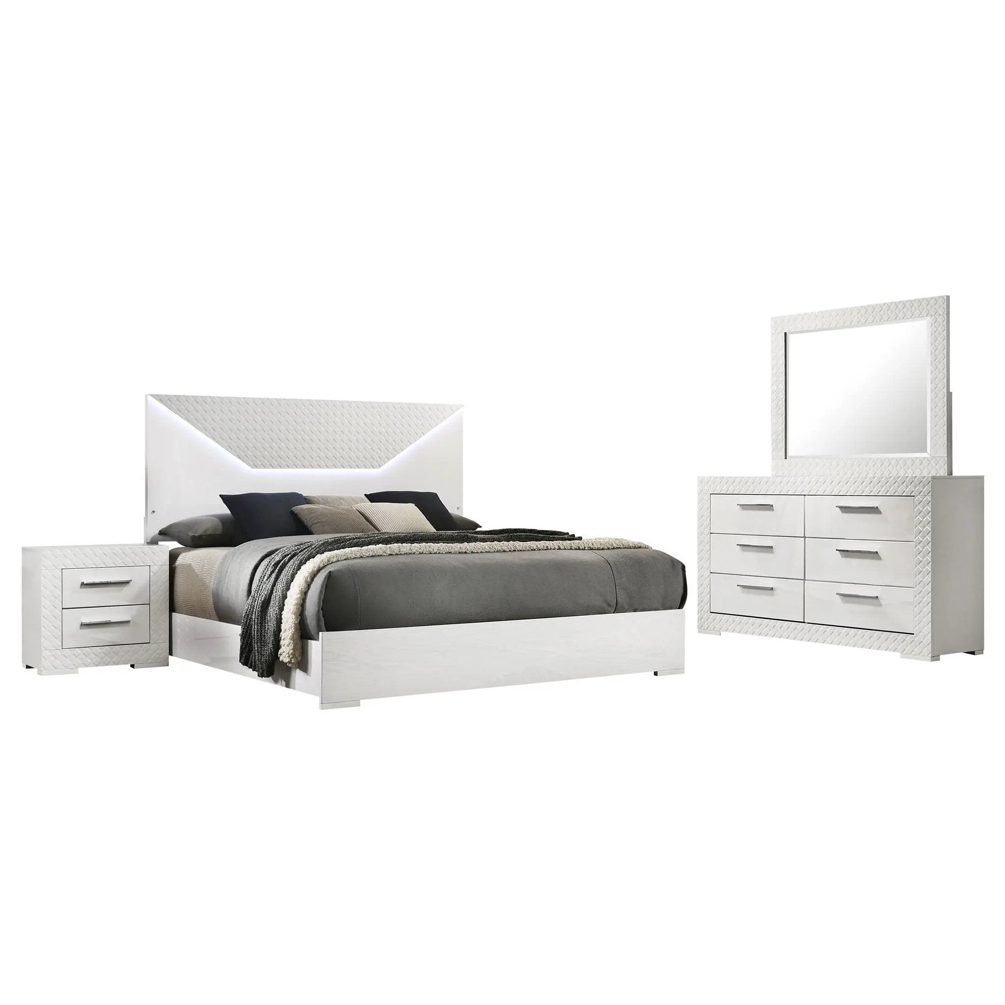 Ives 4-piece Queen Bedroom Set White High Gloss by Unique Piece Furniture