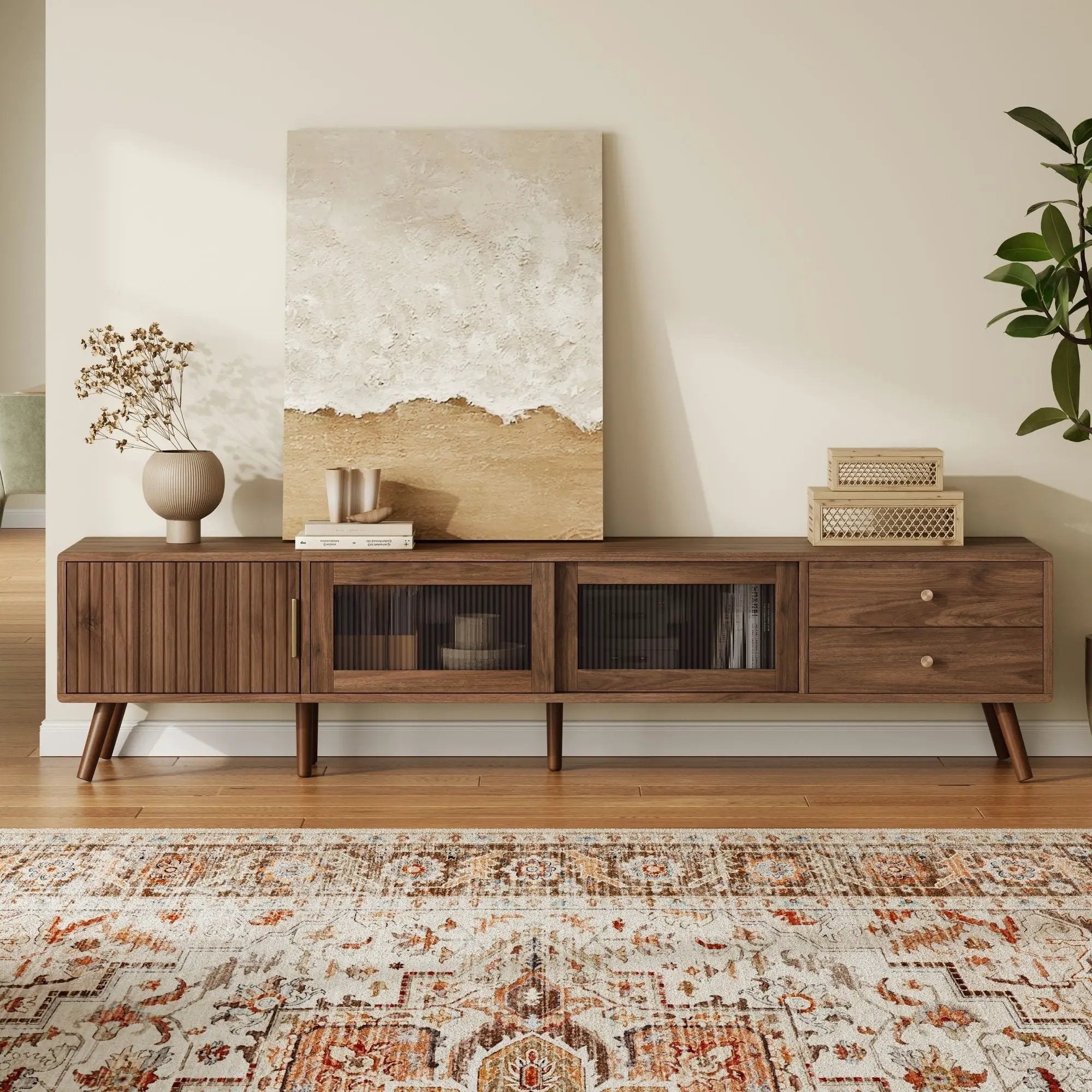 Doors TV Stand For TVs Up To 85" With Storage Cabinets - Natural by HouseOfZazla