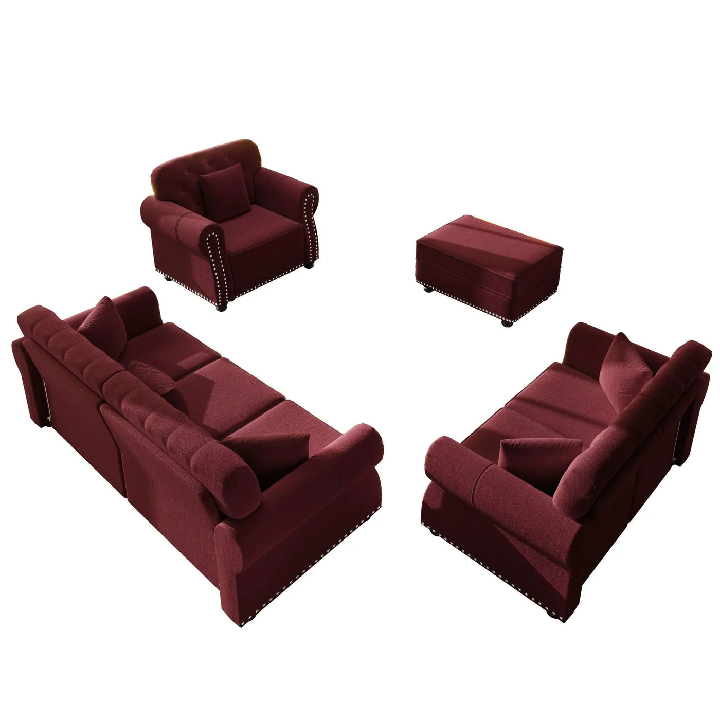 Upholstered Sofa Set With Nailhead Trim And Rolled Armrests, Includes Pillows by HouseOfZazla
