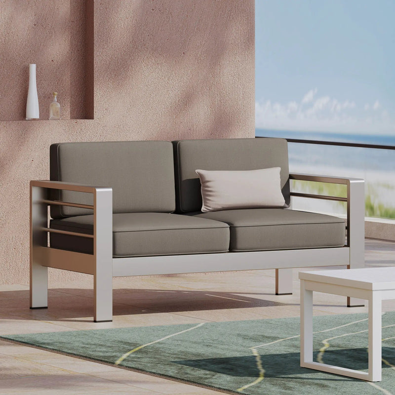Outdoor Aluminum Loveseat With Cushion - Gray by HouseOfZazla
