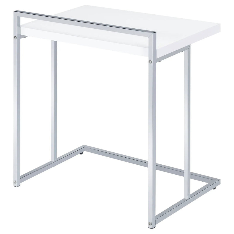 Dani Rectangular C-Shaped Sofa Side Table White High Gloss by Unique Piece Furniture