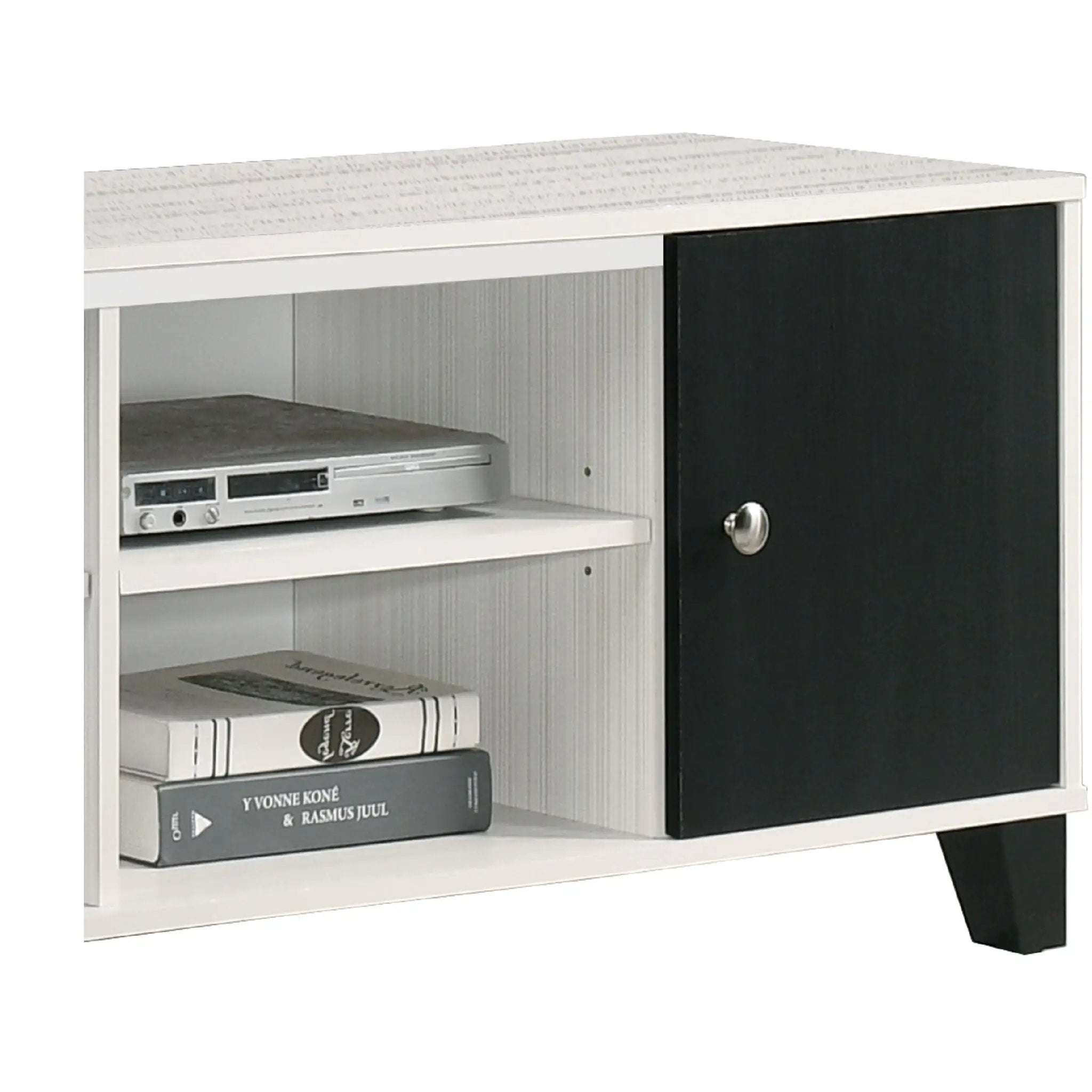 2 Tone TV Stand With Open Shelving And Concealed Storage Living Room Furniture - Black / White by HouseOfZazla
