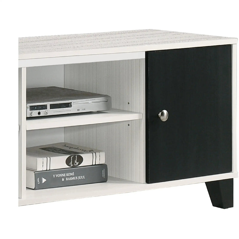 2 Tone TV Stand With Open Shelving And Concealed Storage Living Room Furniture - Black / White by HouseOfZazla