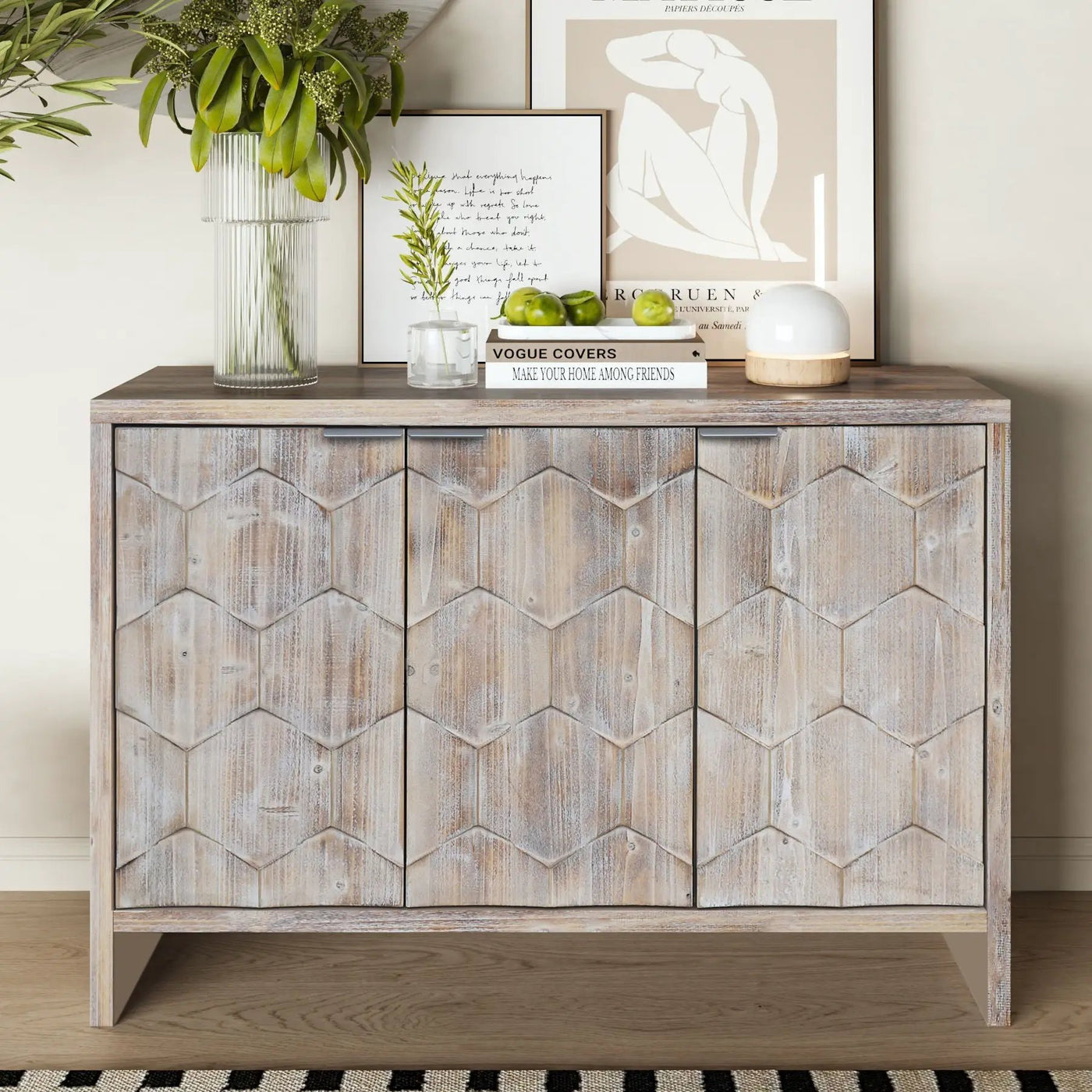 Accent Cabinet Farmhouse Style 4 Door Wooden Cabinet Sideboard Buffet Server Cabinet Storage Cabinet, For Living Room, Entryway, Hallway, Office, Kitchen And Dining Room by HouseOfZazla