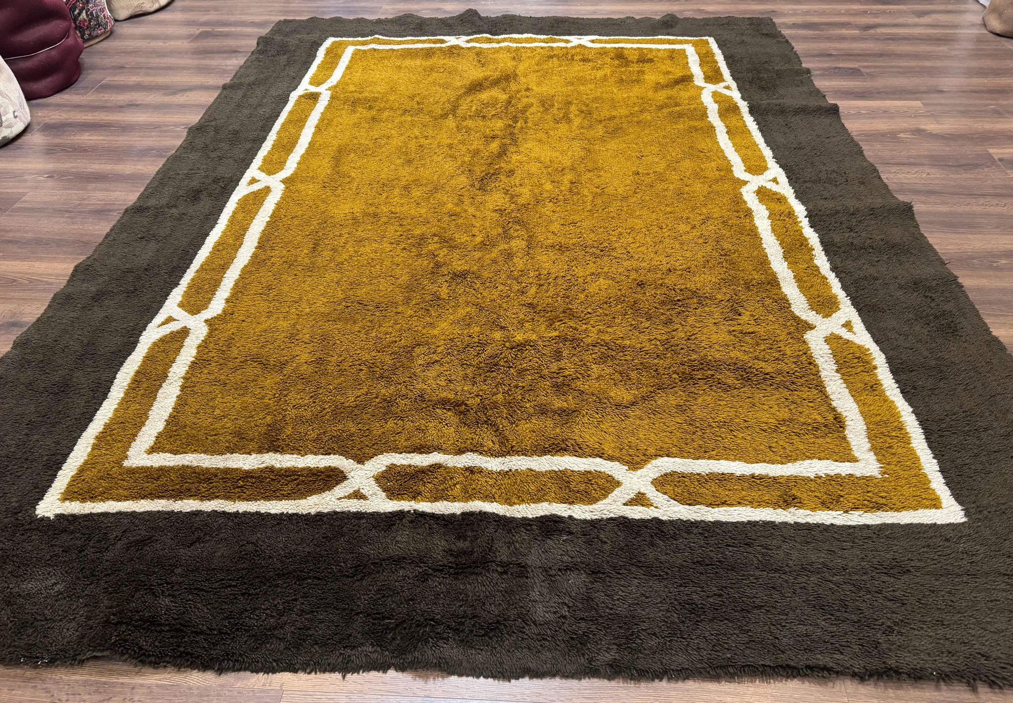 Mid Century Shag Rug 8x11, Large Vintage Shag Rug, Open Field, European Shag Rug by Jewel Rugs