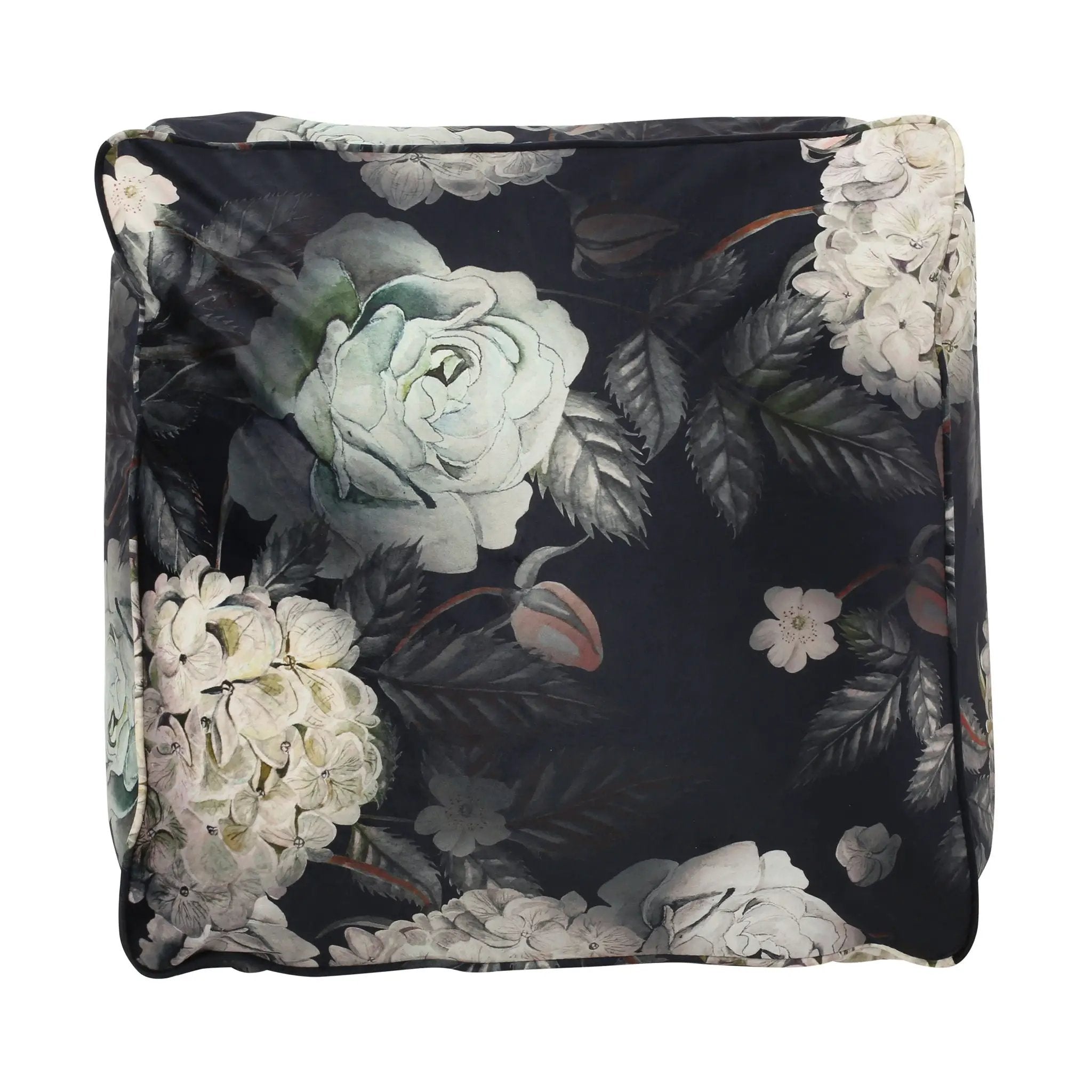 Hazel Large Square Pouf With Flower Print by HouseOfZazla