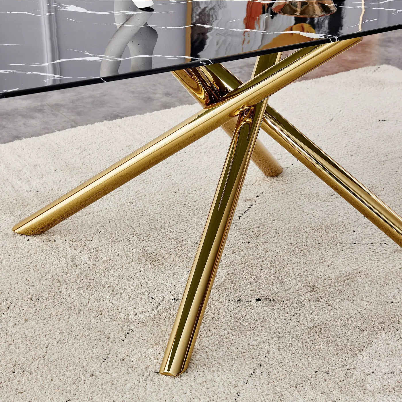 Luxurious Marble Patterned Dining Table With Metal Fork Legs by HouseOfZazla