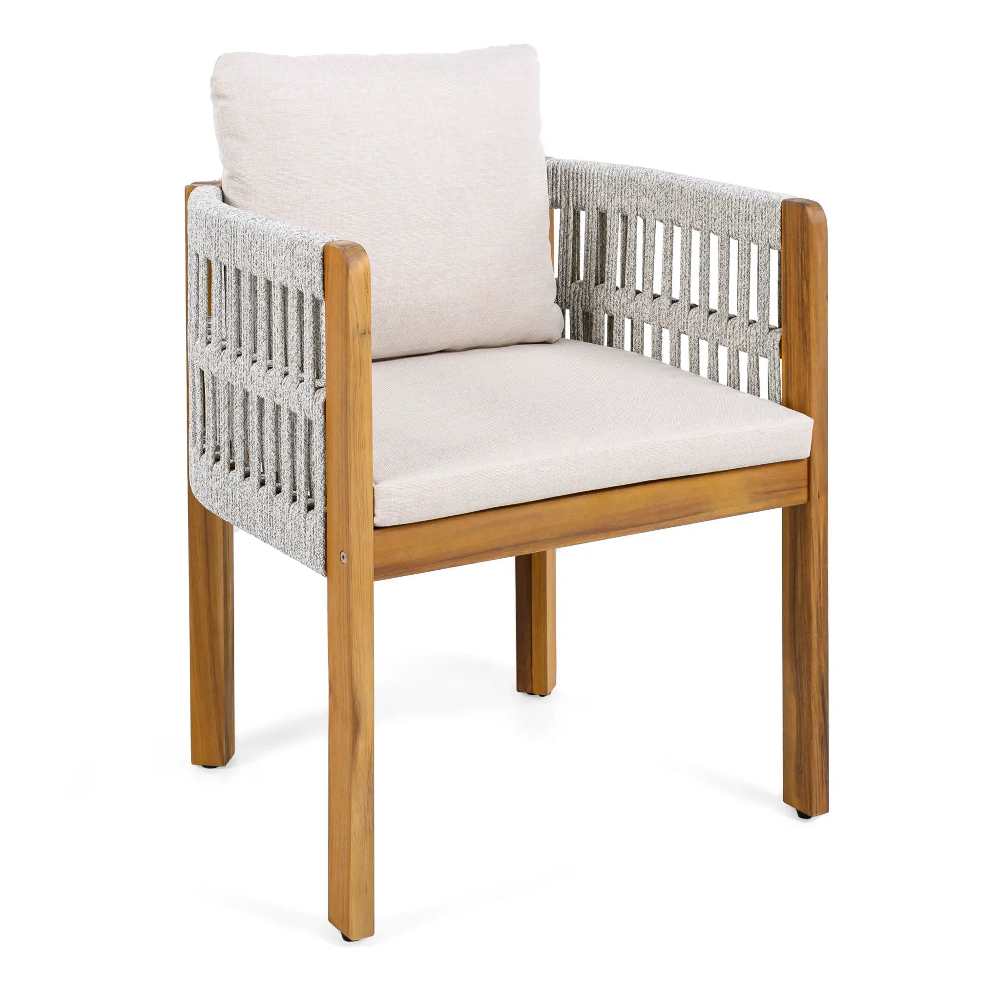 7 Piece Outdoor Dining Set with Table and Chairs - Beige / Teak / White by HouseOfZazla