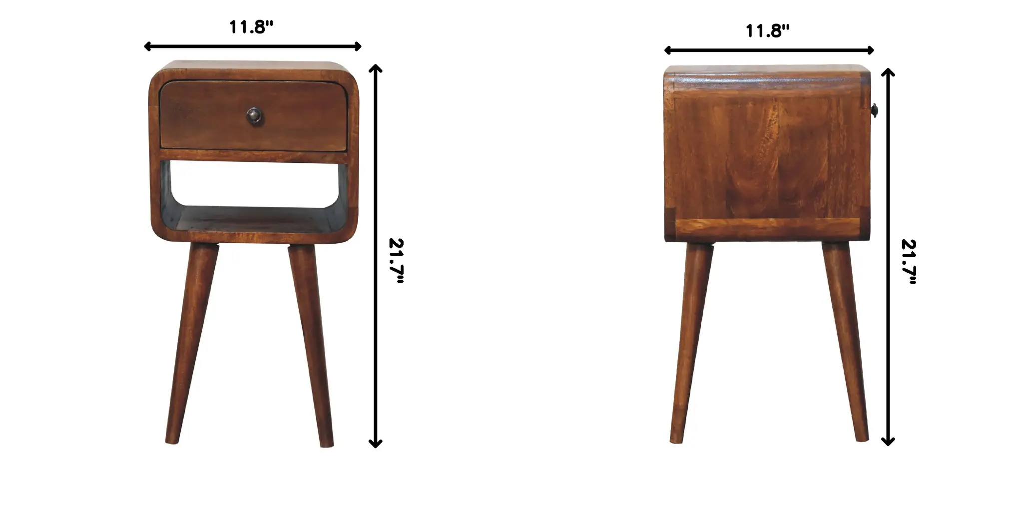 Solid Wood Mini Chestnut Curve Lower Bedside Nightstand by HouseOfZazla