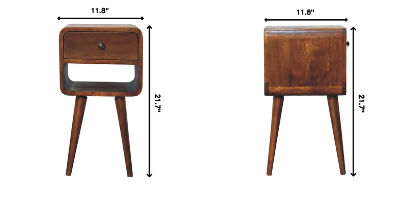 Solid Wood Mini Chestnut Curve Lower Bedside Nightstand by HouseOfZazla