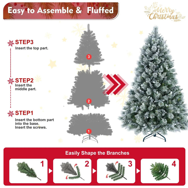 4FT Flocked Christmas Tree with Pine Needles & Eucalyptus Leaves by HouseOfZazla