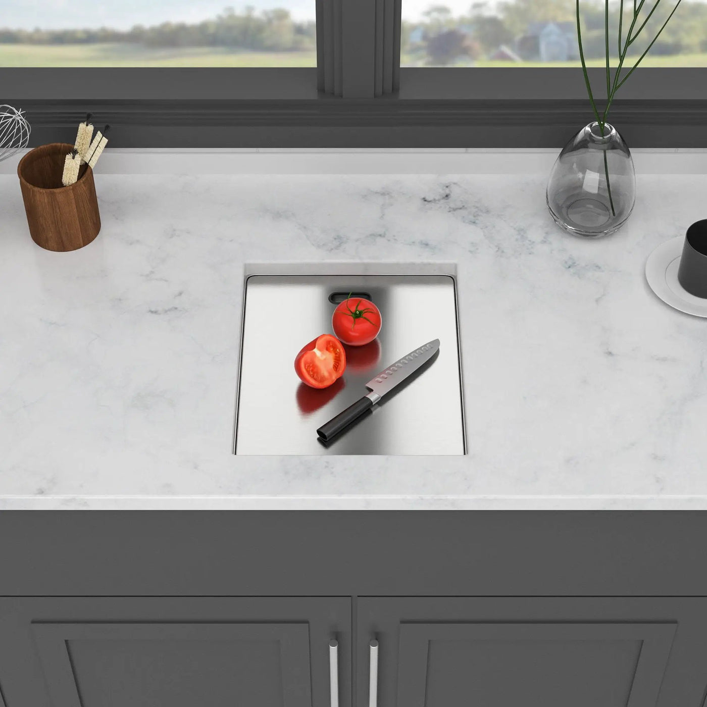Modern Undermount Bar Sink With Folding Faucet by HouseOfZazla