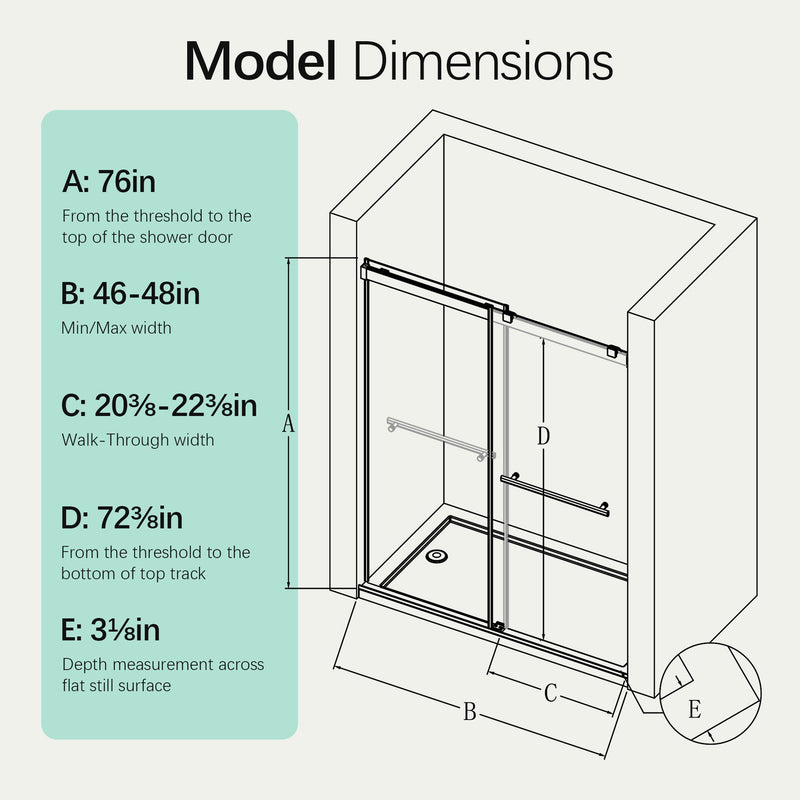 46-48" W x 76" H Frameless Double Sliding Soft-Close Shower Door by HouseOfZazla