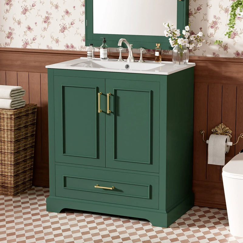 Bathroom Vanity With Sink, 1 Divided Drawer And 2 Soft Close Doors With Double Shelf by Unique Piece Furniture