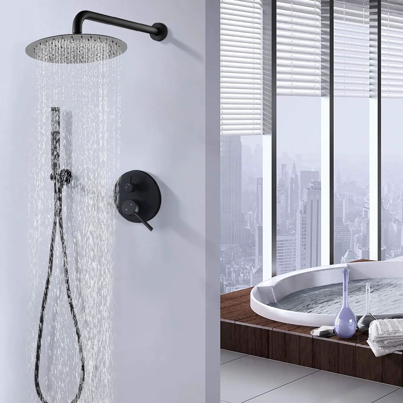 Elegant 10" Round Rain Shower Head And Handheld Set With Adjustable Tilt And Dual Modes by HouseOfZazla