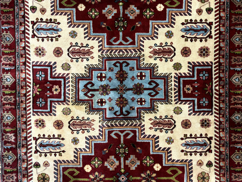 Turkish Kazak Rug 6x9, Geometric Medallions by Jewel Rugs