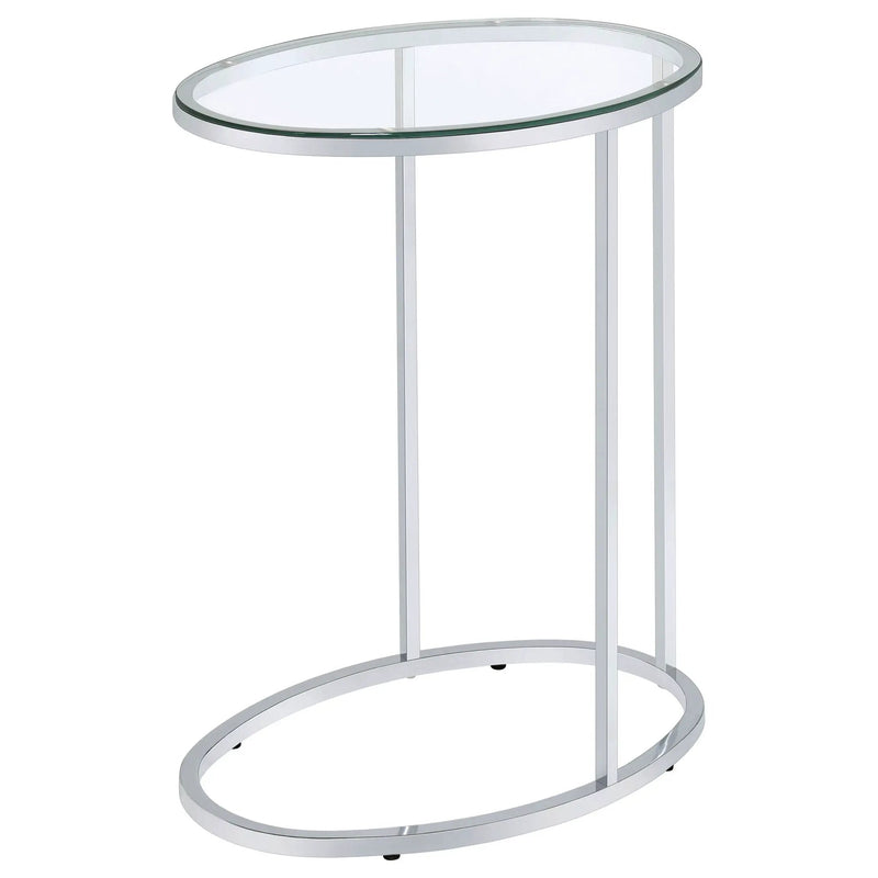 Kyle Oval Glass Top C-Shaped Sofa Side Table Chrome by Unique Piece Furniture