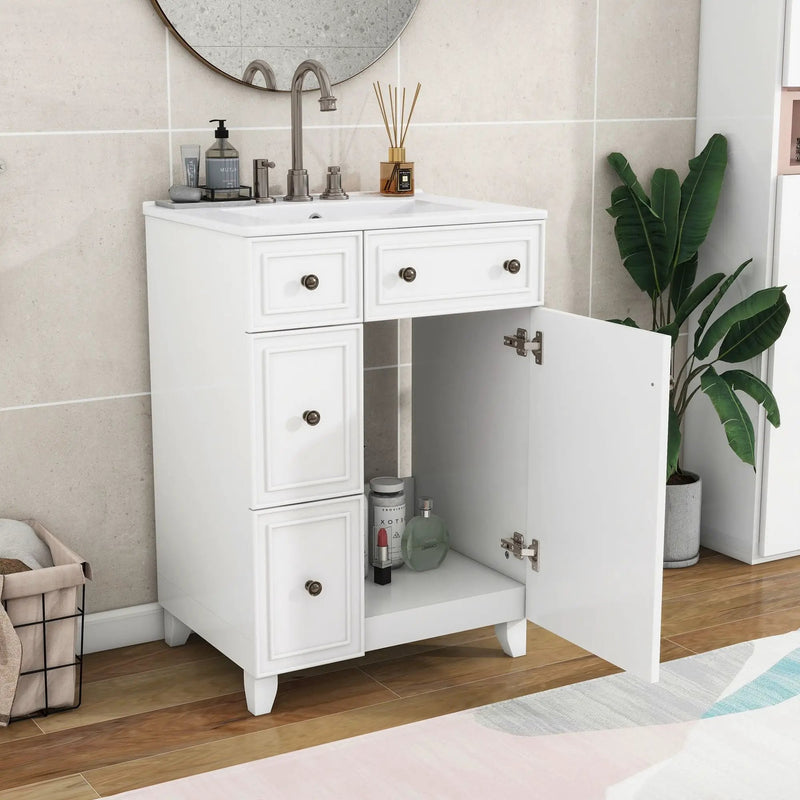 Transitional Style Bathroom Vanity Cabinet With Ceramic Sink by Unique Piece Furniture