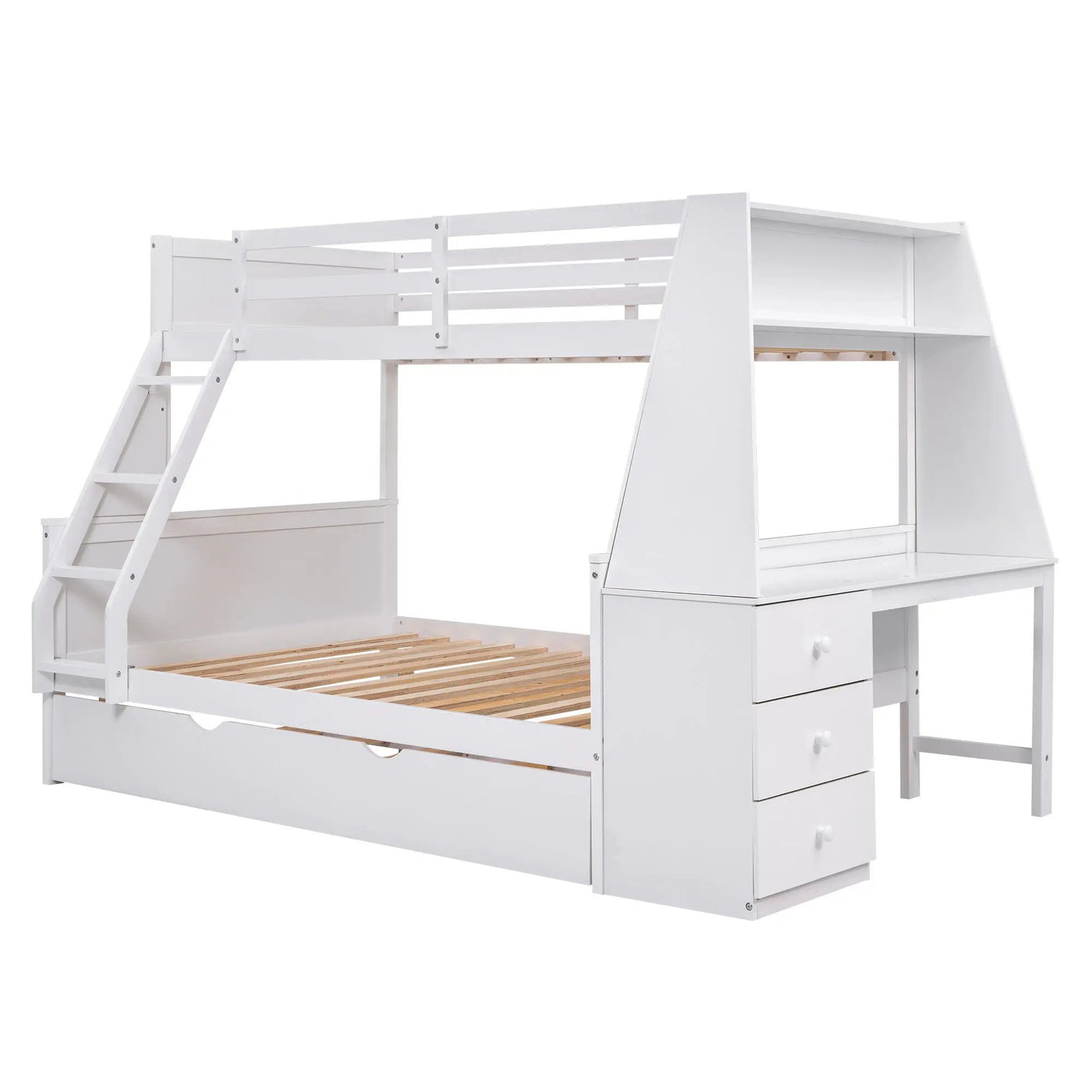Bunk Bed With Trundle And Built In Desk, 3 Storage Drawers And Shelf by HouseOfZazla