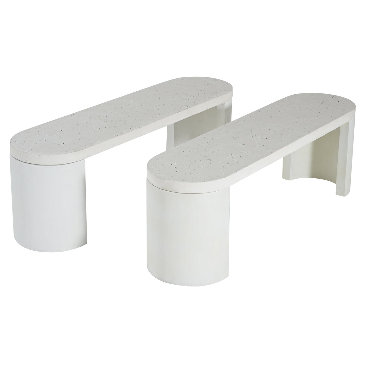 Outdoor Concrete Dining Bench Set of 2 with Terrazzo Finish - White, photo 2 of 10