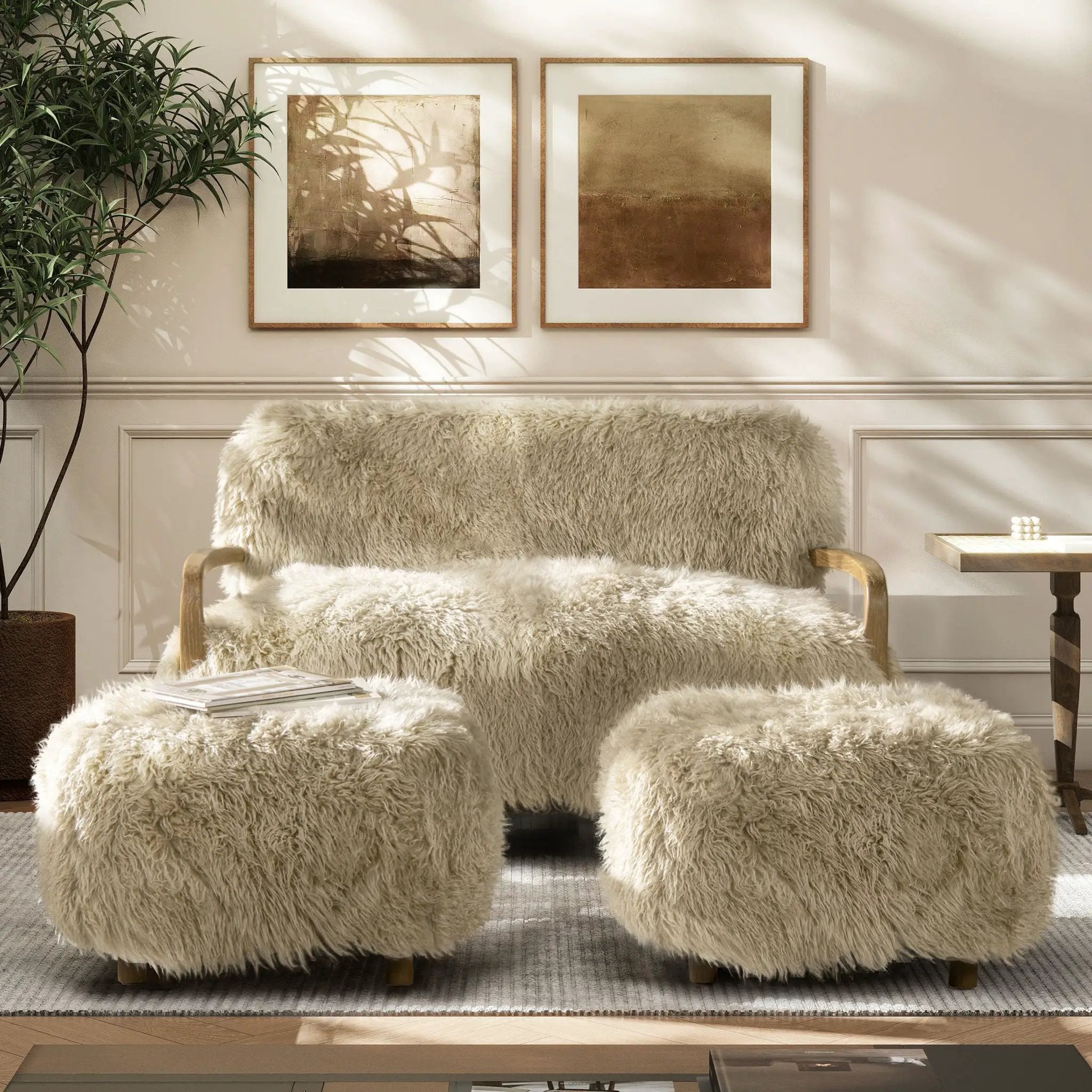 Enchante - Sheepskin Accent Loveseat - Taupe / Natural by HouseOfZazla