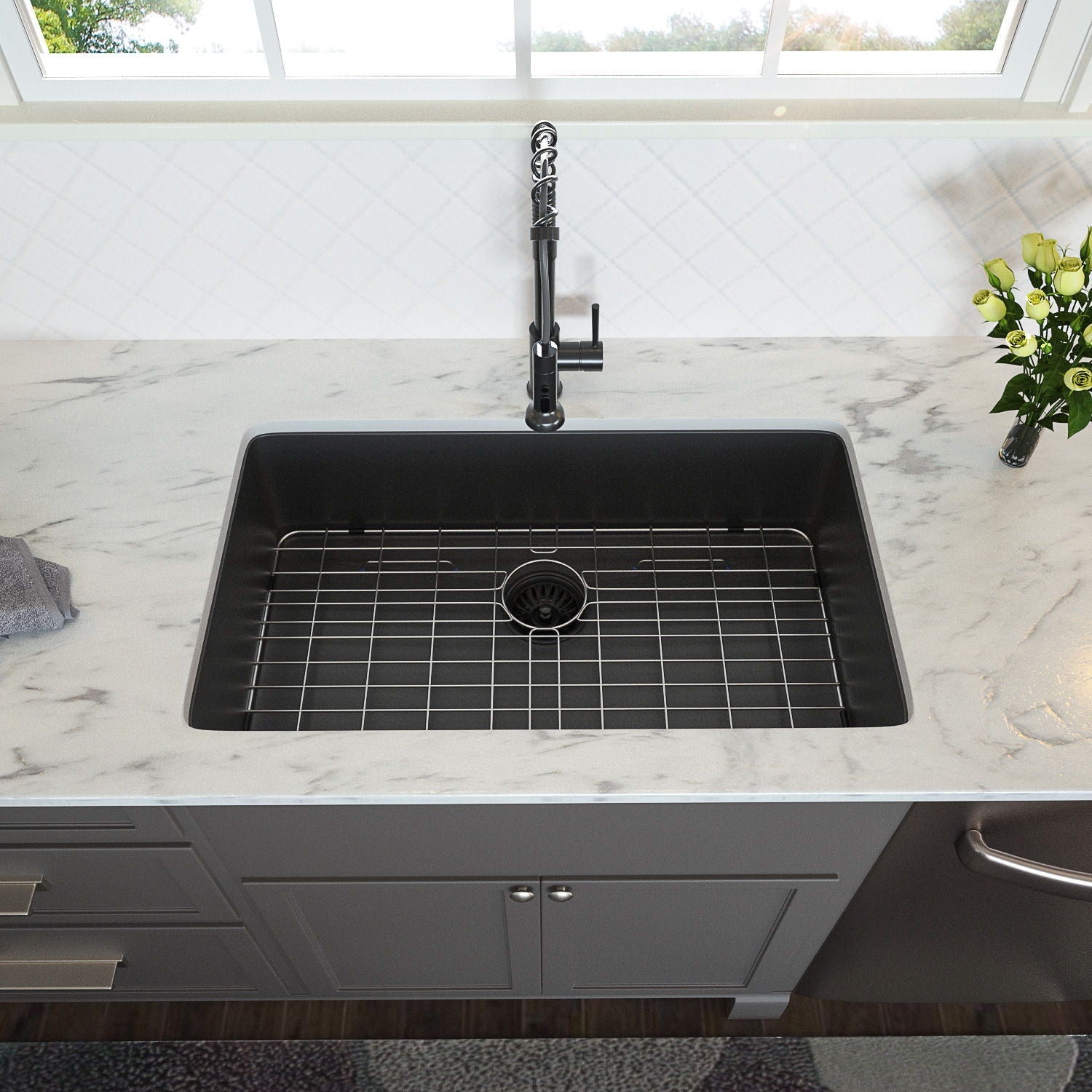 28" Undermount Kitchen Sink 16 Gauge 10" Deep Single Bowl - Gunmetal Black by HouseOfZazla