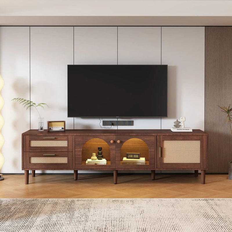 TV Stand With 3 Cabinets & 2 Drawers, LED Light Media Console For TVs Up To 80" - Dark Brown by HouseOfZazla