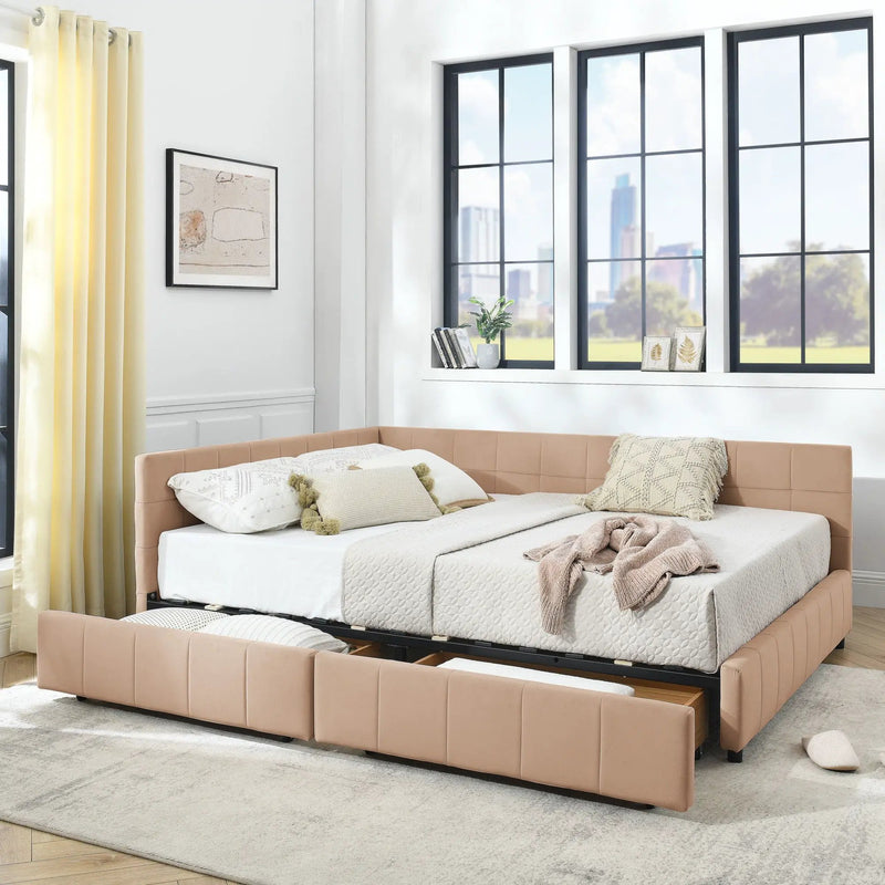 Mid-Century Storage Upholstered Tufted Bed Frame With Backrest And Armrests by Unique Piece Furniture