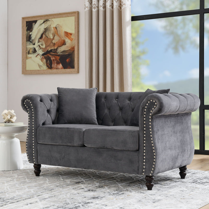 Chesterfield Sofa With Rolled Arms And Nailhead Trim by HouseOfZazla