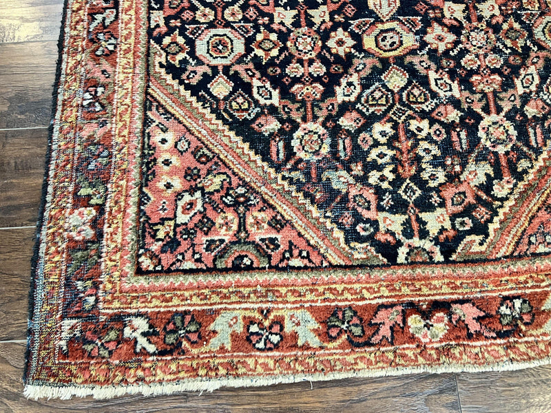 Antique Persian Mahal Rug 4x7, Wool Hand Knotted Tribal Geometric Carpet by Jewel Rugs