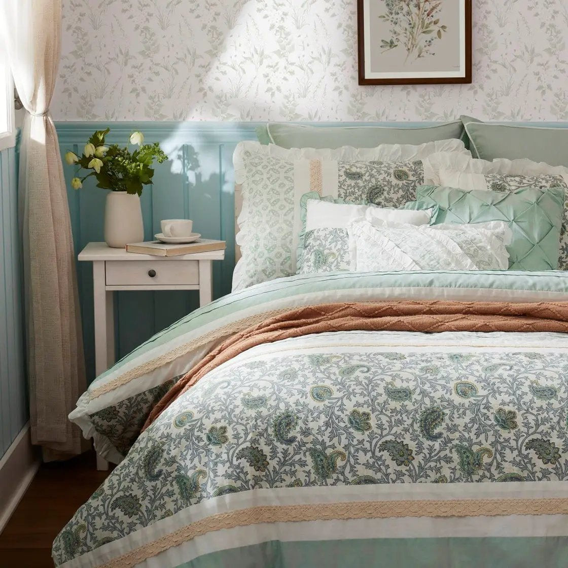 9 Piece Cotton Percale Comforter Set Aqua by HouseOfZazla