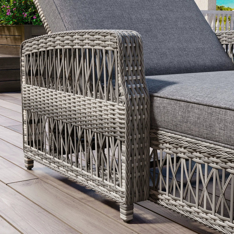 GO Outdoor Long Reclining Chaise with Armrests and Cushions by HouseOfZazla