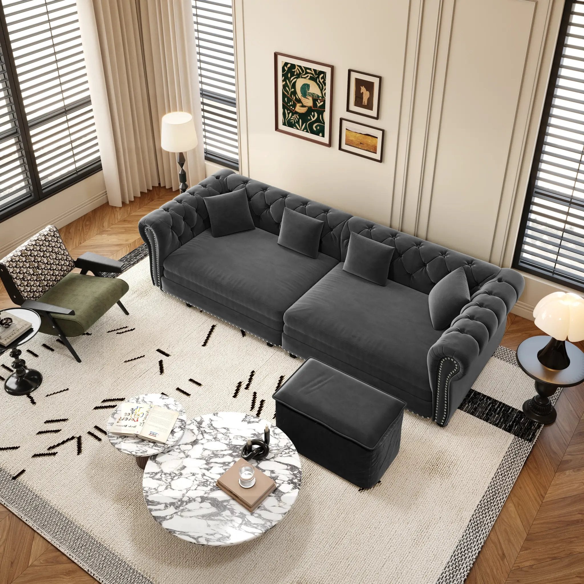 Chesterfield Sofa Bed – 3-in-1 Convertible Velvet Sofa by HouseOfZazla
