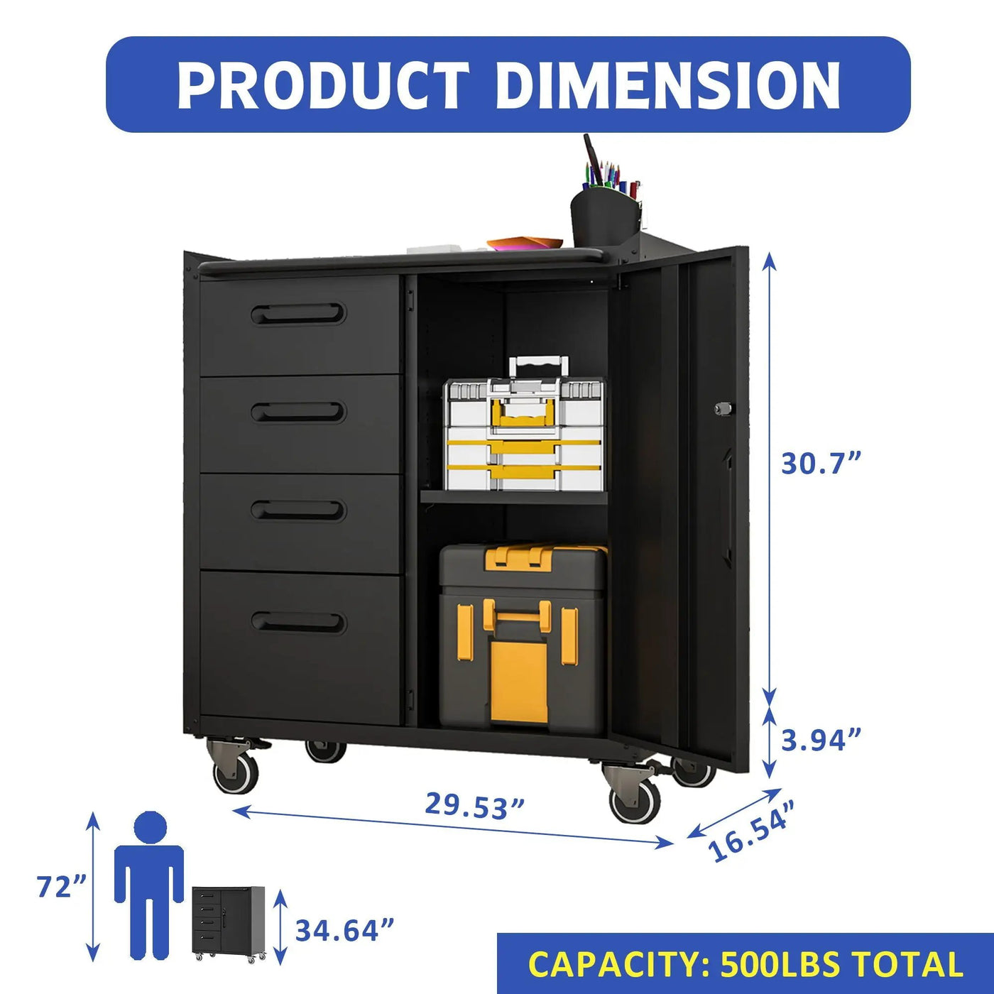 Sturdy Metal Tool Storage Cabinet With Wheels Durable Garage, Office & Home Organizer Steel by HouseOfZazla