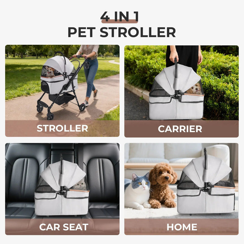 4-Wheel Foldable Pet Stroller for Dogs and Cats by HouseOfZazla